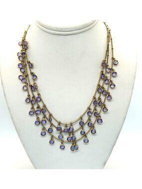 Anne Klein Gold-Tone Necklace Bib Multi-Strand Lavender Crystal Drop Statement